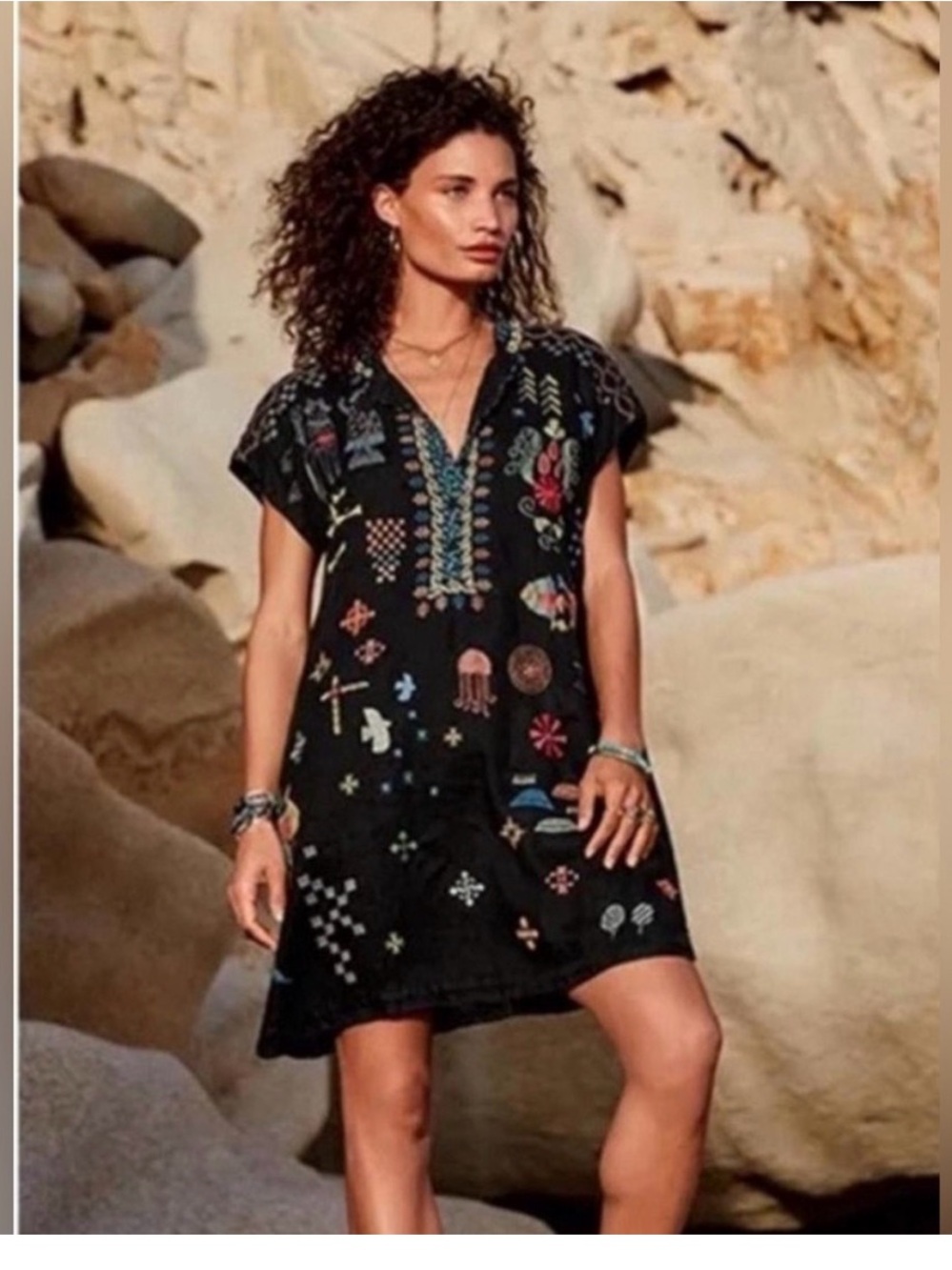 Johnny Was (Pete & Greta) Black Embroidered Dress- Size XL